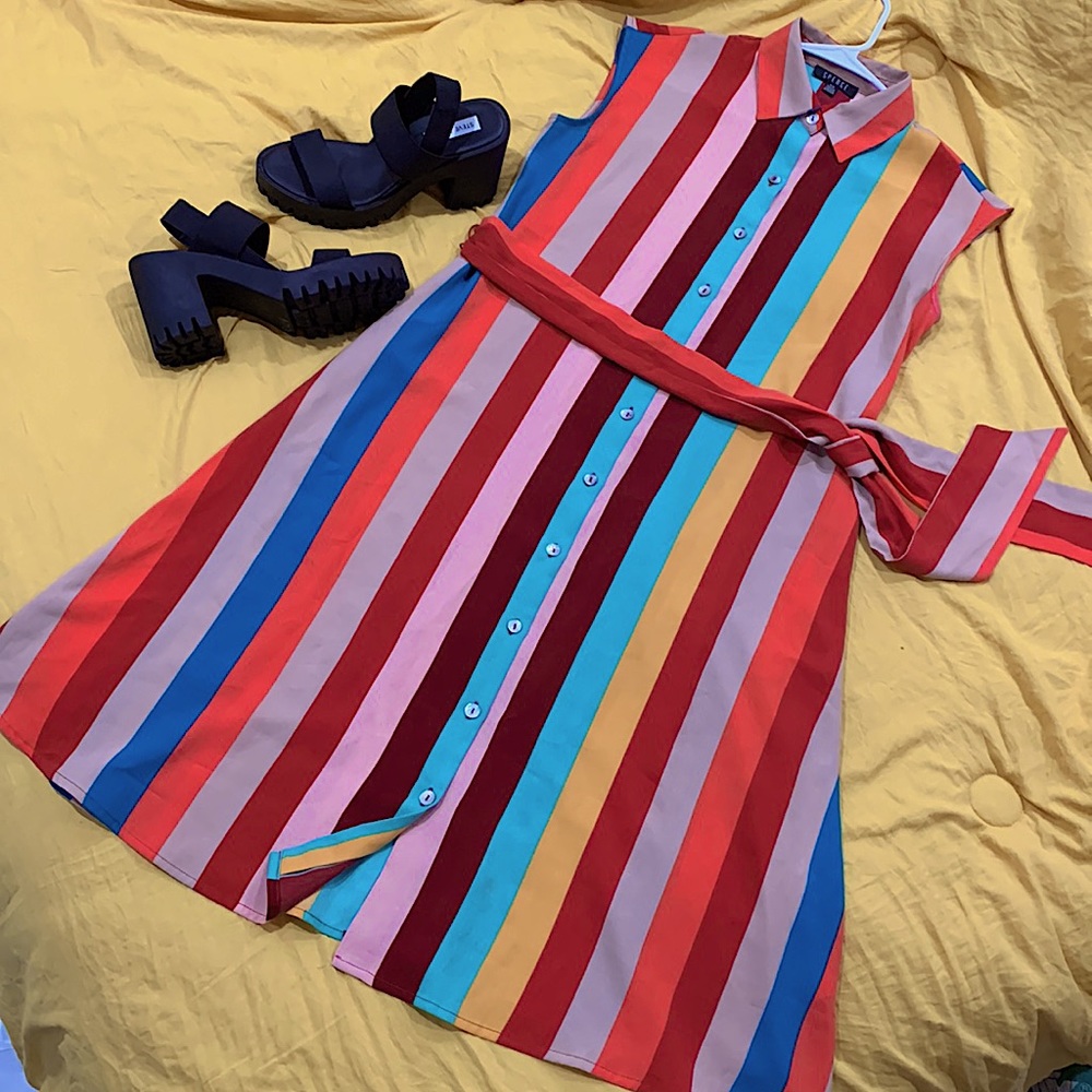 ✨🍭POCKETS! 🎉TIE DRESS FLOWY CALF LENGTH COLLAR DRESS WOMEN 🎉